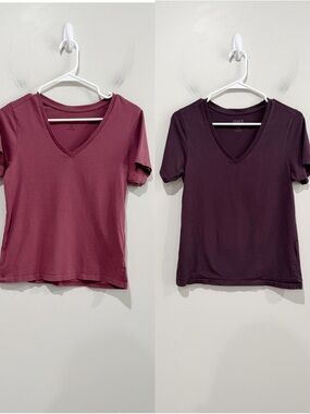 PACT Organic Cotton V-Neck Tee Shirt Lot of 2 Size Small